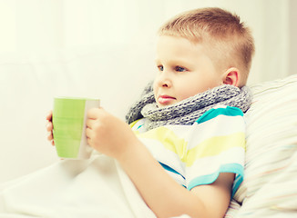 Image showing ill boy with flu at home