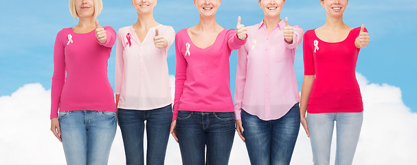 Image showing close up of women with cancer awareness ribbons