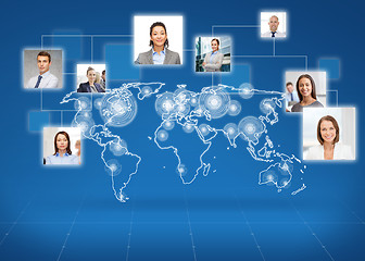 Image showing pictures of businesspeople over world map