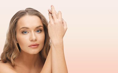 Image showing beautiful woman face and hands