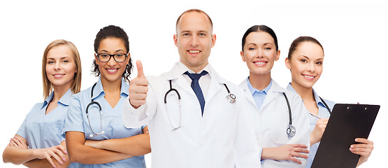 Image showing group of smiling doctors with showing thumbs up