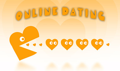 Image showing Concept of dating - big Pacman heart hunting small hearts