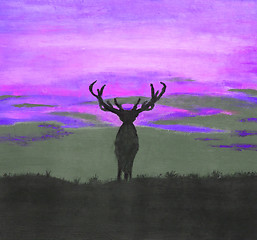 Image showing Painting of a silhouette of a large deer
