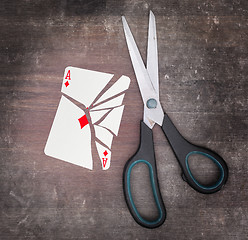 Image showing Concept of addiction, card with scissors