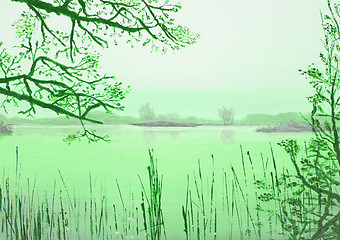 Image showing Original oil painting showing beautiful lake