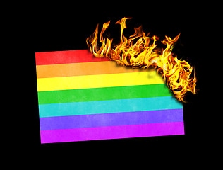 Image showing Flag burning - Rainbow flag