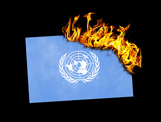 Image showing Flag burning - United Nations