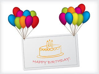 Image showing Birthday card design hanging on balloons