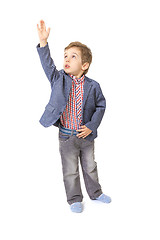 Image showing little boy with with his hand lifted up