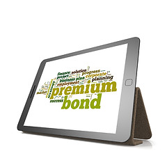 Image showing Premium bond word cloud on tablet