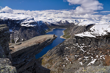 Image showing Hiker on Trolltunga, Norway