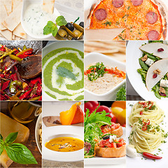 Image showing healthy and tasty Italian food collage