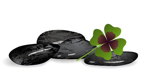 Image showing shamrock leaf on black stones