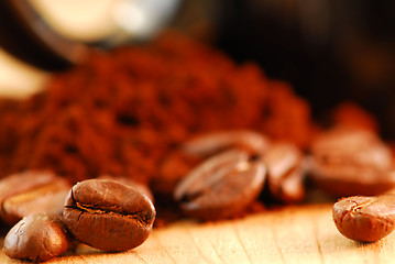 Image showing Coffee beans and ground coffee