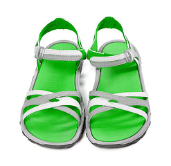 Image showing Pair of summer sandals. Front view. 