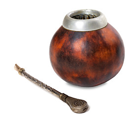 Image showing Calabash gourd and bombilla on white background