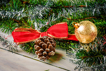 Image showing Christmas bauble and a ribbon