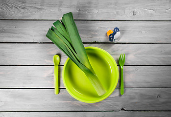 Image showing Leek on a kids plate