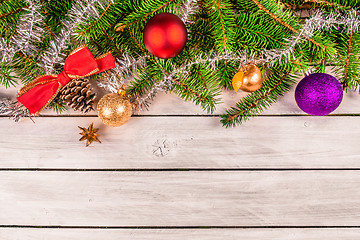 Image showing Christmas decoration on wooden planks