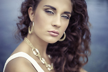 Image showing luxury portrait beautiful girl, curly hair