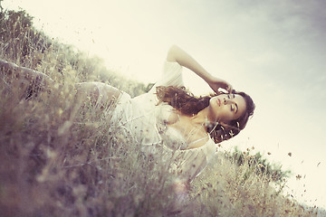 Image showing glamour attractive girl in grass