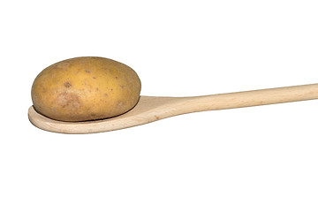 Image showing Potato on a light wooden spoon