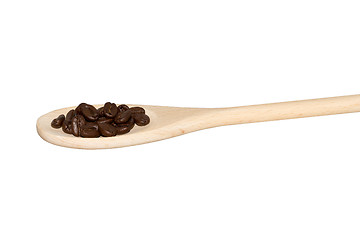 Image showing Coffeebeans on a light wooden spoon