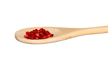 Image showing Red pepper on a light wooden spoon