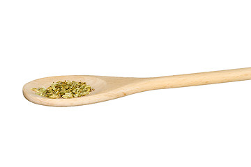 Image showing Fennel seeds on a light wooden spoon