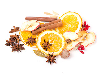 Image showing Christmas spices and dried orange sliceson 