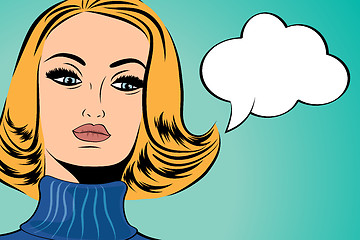 Image showing pop art cute retro woman in comics style with message