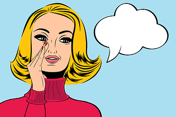 Image showing pop art cute retro woman in comics style with message