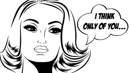 Image showing pop art cute retro woman in comics style with message