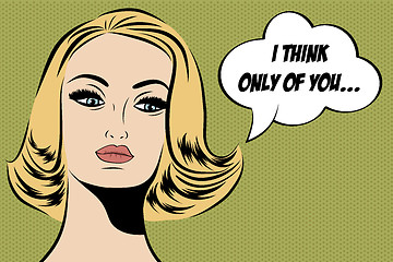 Image showing pop art cute retro woman in comics style with message