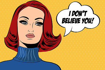 Image showing pop art cute retro woman in comics style with message