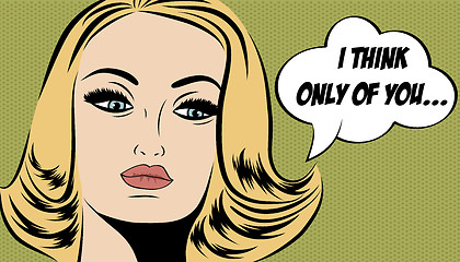 Image showing pop art cute retro woman in comics style with message