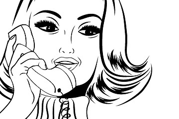 Image showing pop art cute retro woman in comics style talking on the phone