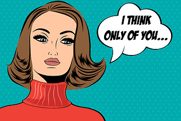 Image showing pop art cute retro woman in comics style with message