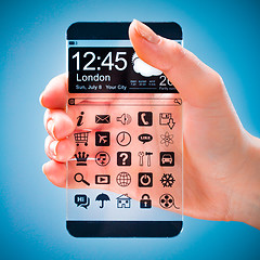 Image showing Smartphone with transparent screen in human hands.