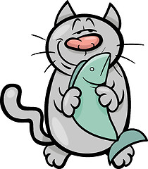Image showing happy cat with fish cartoon