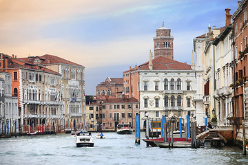 Image showing Boats sailing in italian water canal