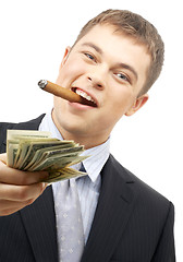 Image showing smoking gangster holding dollar bills