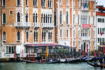 Image showing Gondolas in front of Hotel Bauer Palazzo