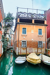 Image showing Boats parked in water canal