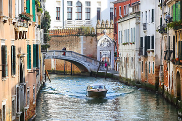 Image showing Boat sailing in water canal