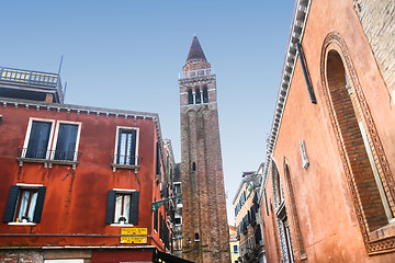 Image showing Low angle view of church tower