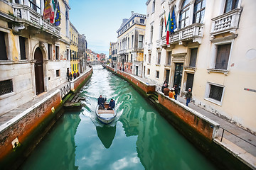 Image showing Boat sailing in italian water canal