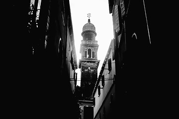 Image showing Church tower in Venice bw