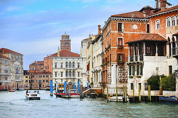 Image showing Boats sailing in water canal