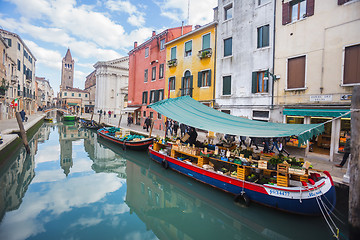 Image showing Boat with fruit and vegetable in Venice